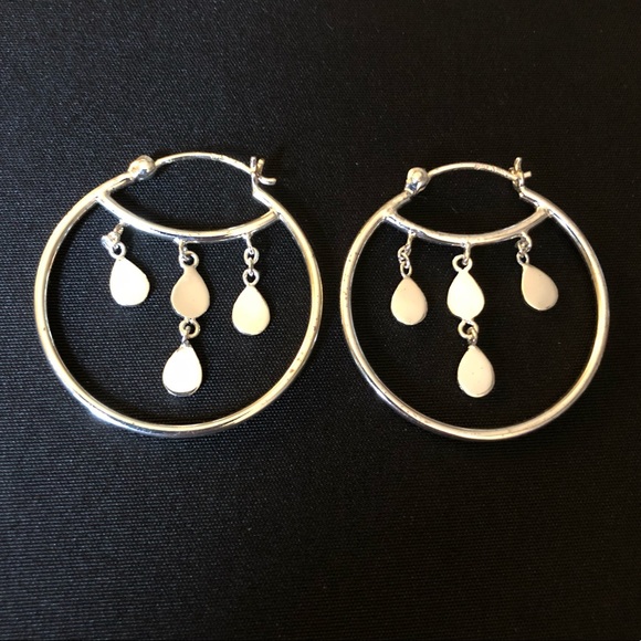 Sterling Silver Hoop Dangle Earrings - Picture 3 of 5